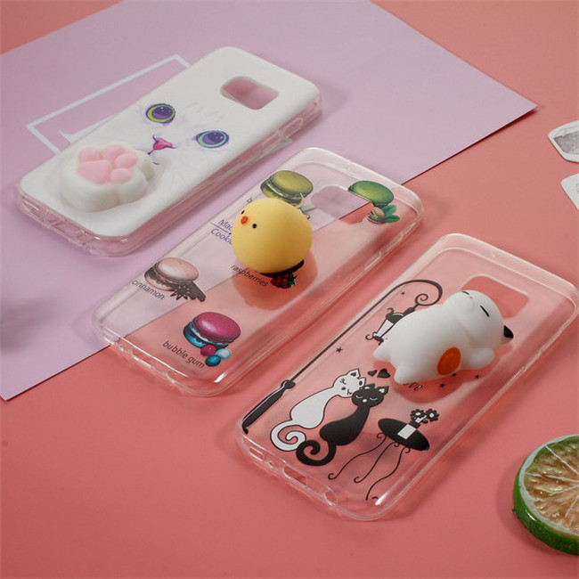 Finger Pinch Squishy 3D Silicone Squishy Cat TPU Protect Phone Case for Samsung S6/S7/S8