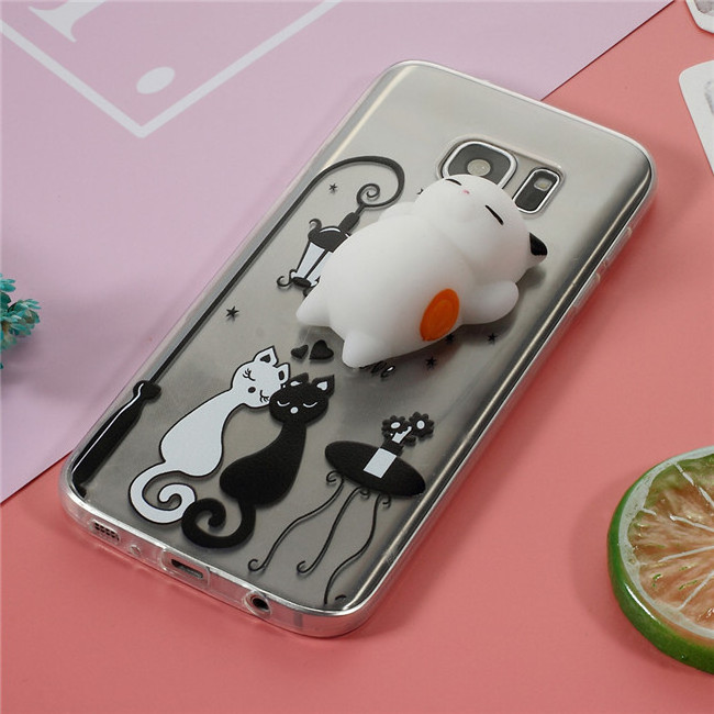 Finger Pinch Squishy 3D Silicone Squishy Cat TPU Protect Phone Case for Samsung S6/S7/S8