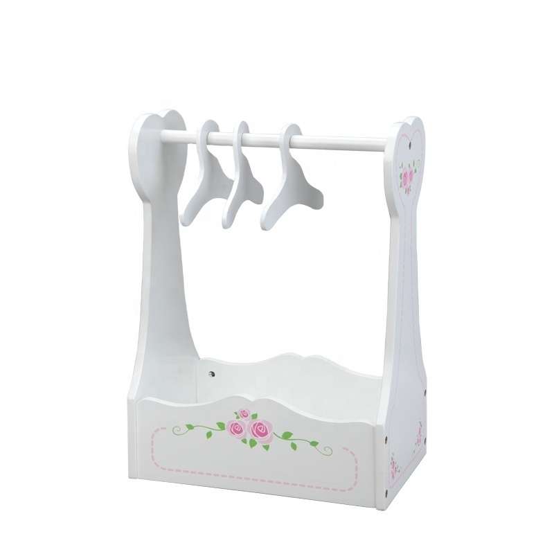 American doll furniture White doll clothes stand baby wooden doll clothes rack with 3 hangers girl furniture