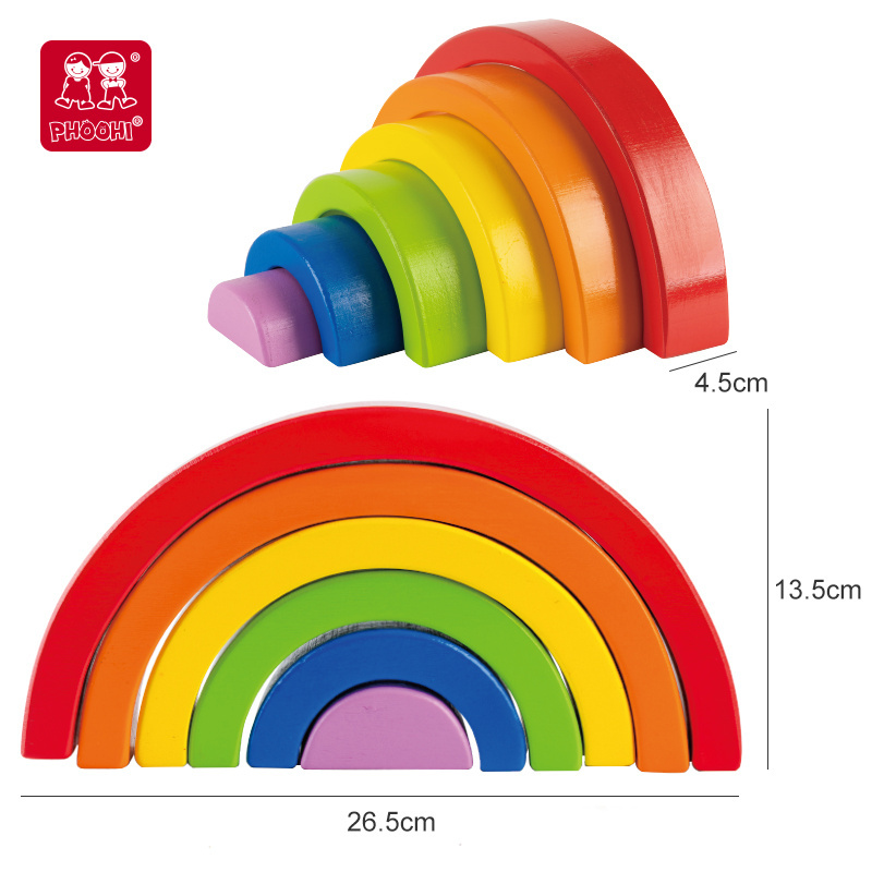 Educational Montessori Block Toys Wooden Rainbow Stacker building blocks set for kids