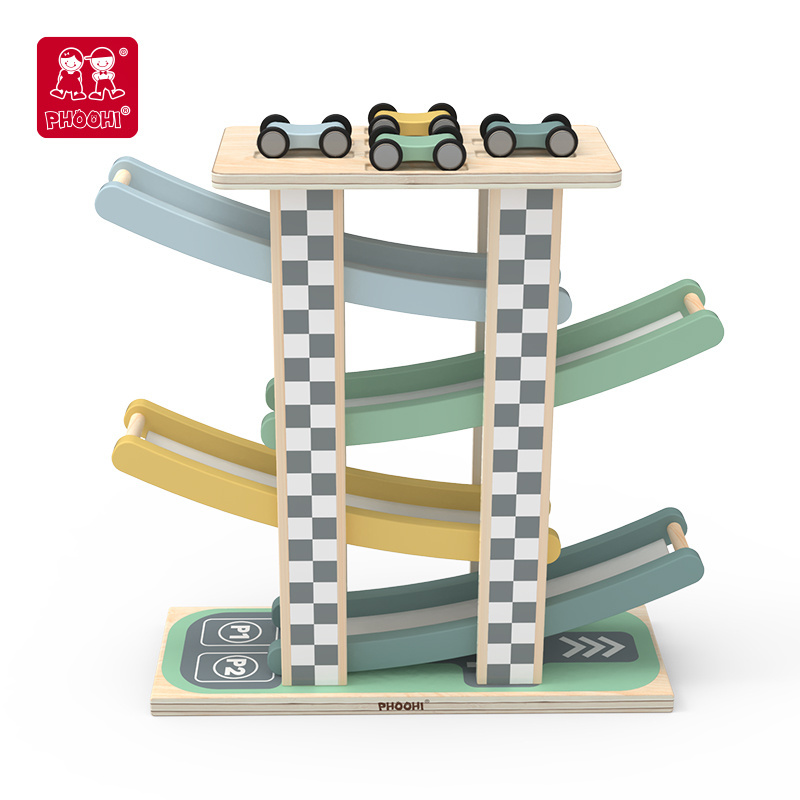 New design products educational soft color track sliding tower games racing track wooden toy for kids