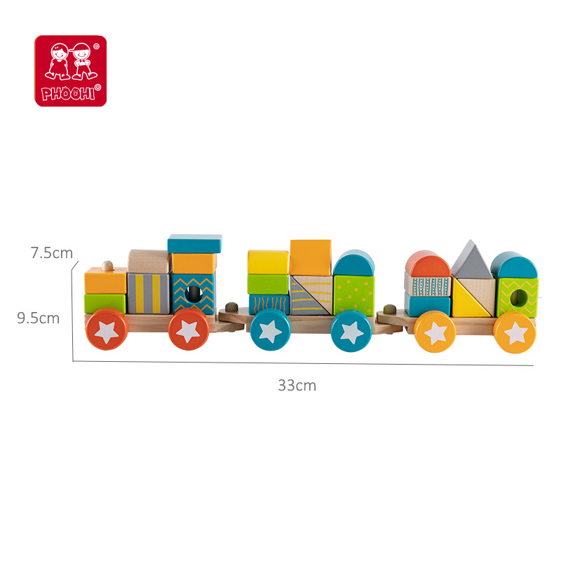 2024 New Style Preschool educational animal kids block set toy wooden stacking train for children wooden blocks train