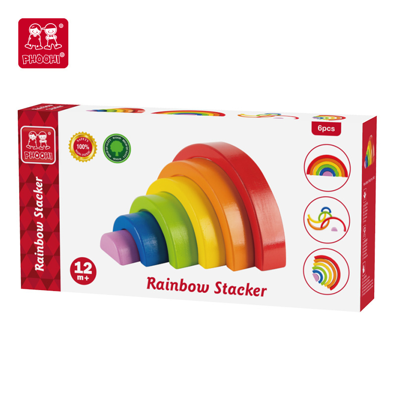 Educational Montessori Block Toys Wooden Rainbow Stacker building blocks set for kids