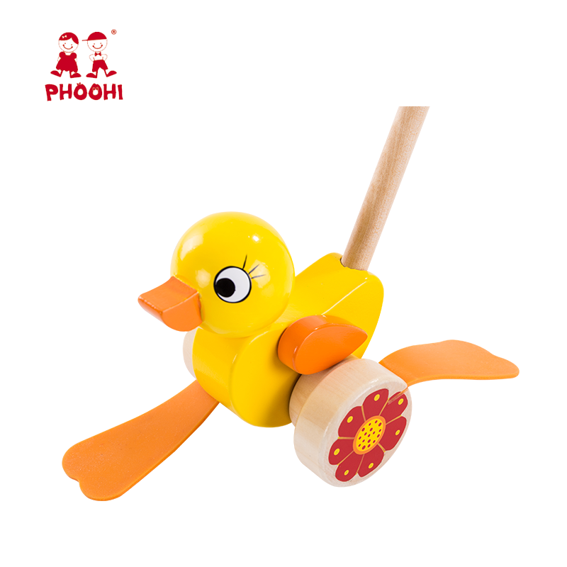 Children educational learning walker animal duck wooden kids hand push toy for 12m+