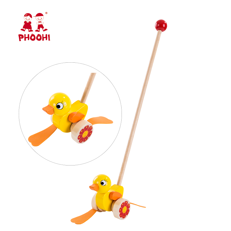 Children educational learning walker animal duck wooden kids hand push toy for 12m+