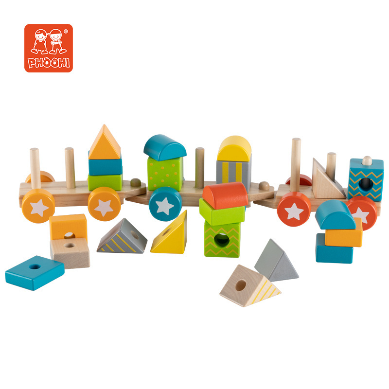 2024 New Style Preschool educational animal kids block set toy wooden stacking train for children wooden blocks train