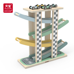 New design products educational soft color track sliding tower games racing track wooden toy for kids