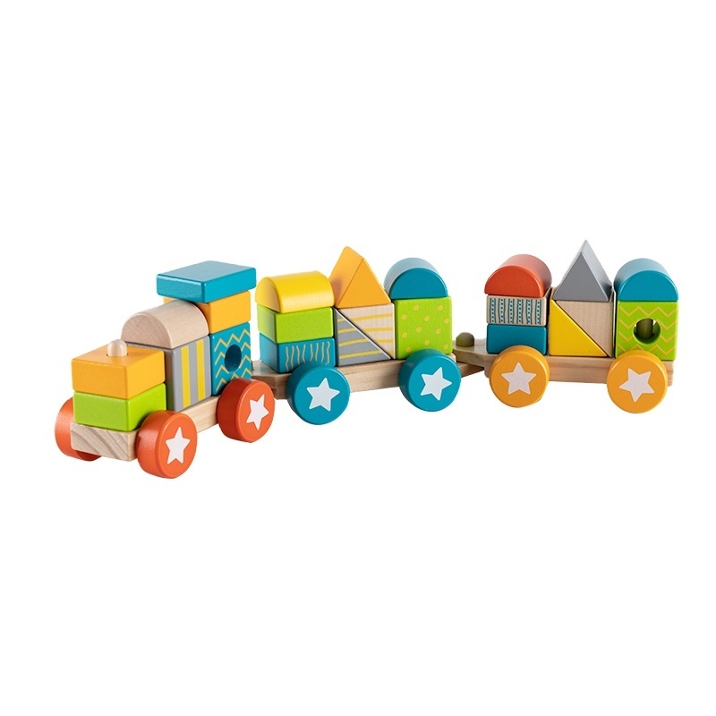 2024 New Style Preschool educational animal kids block set toy wooden stacking train for children wooden blocks train