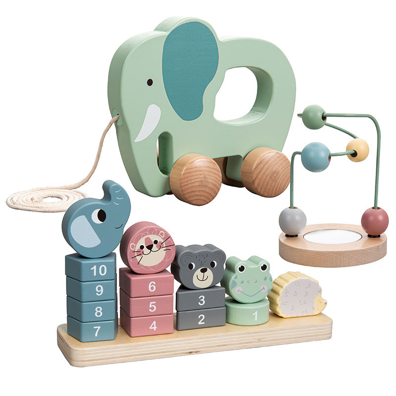 New design for pull along set toys with animal stack Toy Trio wooden toy set  for  kids