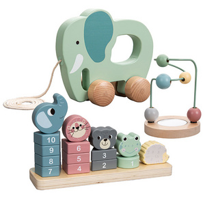 New design for pull along set toys with animal stack Toy Trio wooden toy set  for  kids