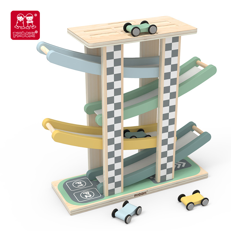 New design products educational soft color track sliding tower games racing track wooden toy for kids