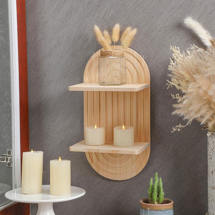 2 Pieces Boho Wooden Sun Rainbow Wall Shelves Bohemian Candle Holders Hanging Shelf