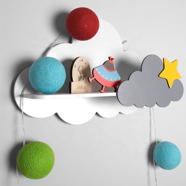 Nursery cloud wall wooden floating shelf for kids