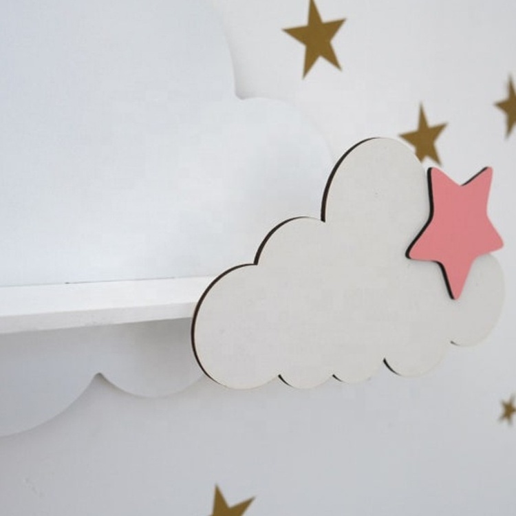 Nursery cloud wall wooden floating shelf for kids