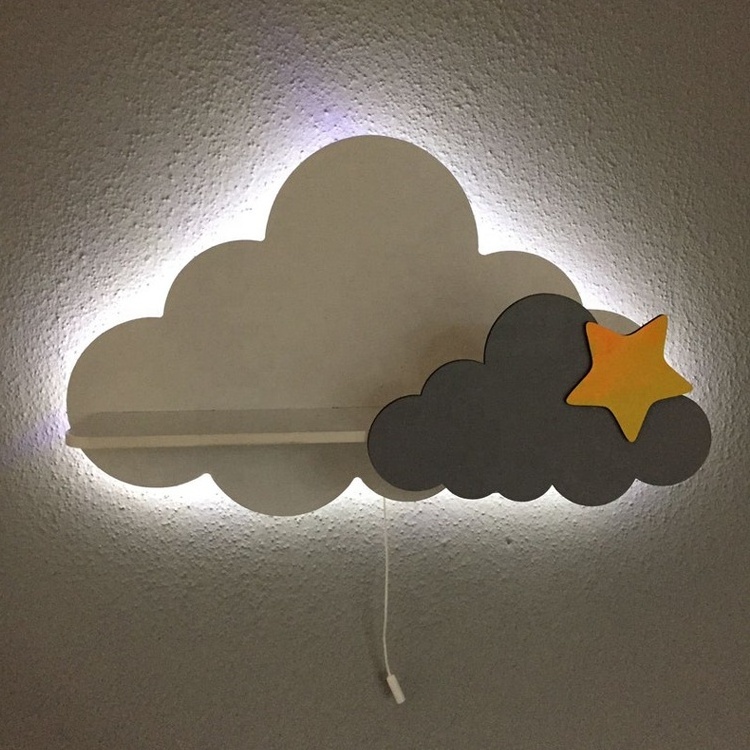 Nursery cloud wall wooden floating shelf for kids