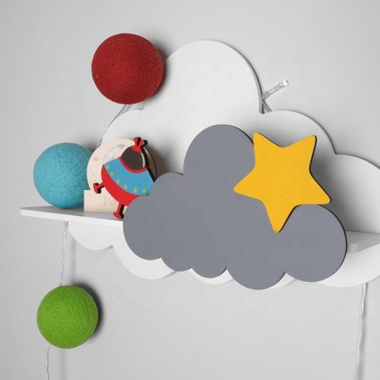 Nursery cloud wall wooden floating shelf for kids