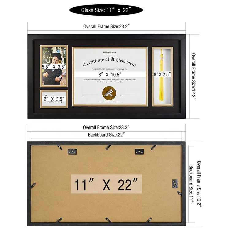 8.5 x 11 Wood Diploma Document/Certificate shadow box frame with Tassel Holder & Real Glass