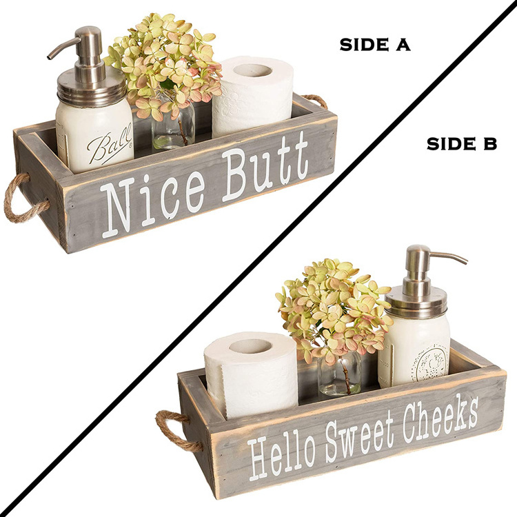 PHOTA Rustic Wood Toilet Paper Storage Bathroom Decor Box with Funny Sayings