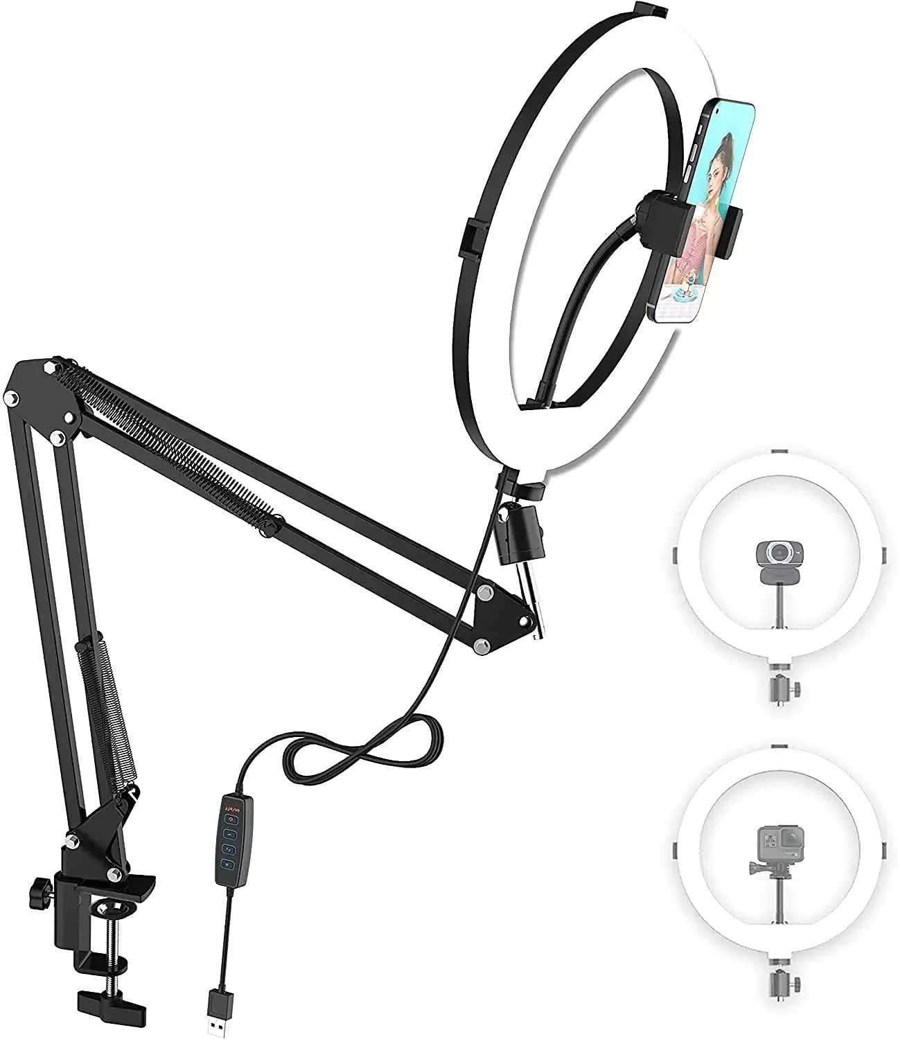 Desk Ring Light and Wall Ring Light,6'' USB Ring Light with Mount Stand