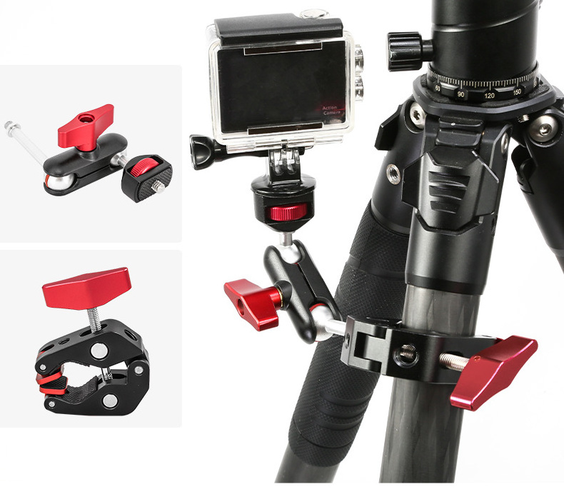 Super Clamp Mount with Mini Double Ball Head Magic Arm For Camera Tripod Umbrella