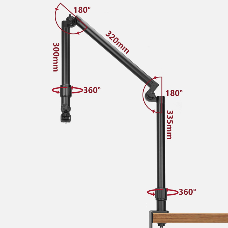 Flexible Aluminium Microphone Boom  Arm Stand With Desk Clamp Mount For Radio Studio/ Podcast/live broadcast