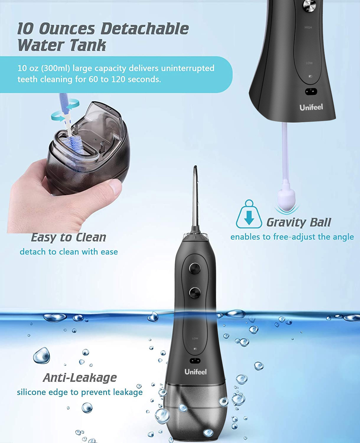 Oem/Odm Big Water Tank Unifeel Ware Pik Portable Irrigator Water Flosser Teeth Cleaning Oral Irrigator