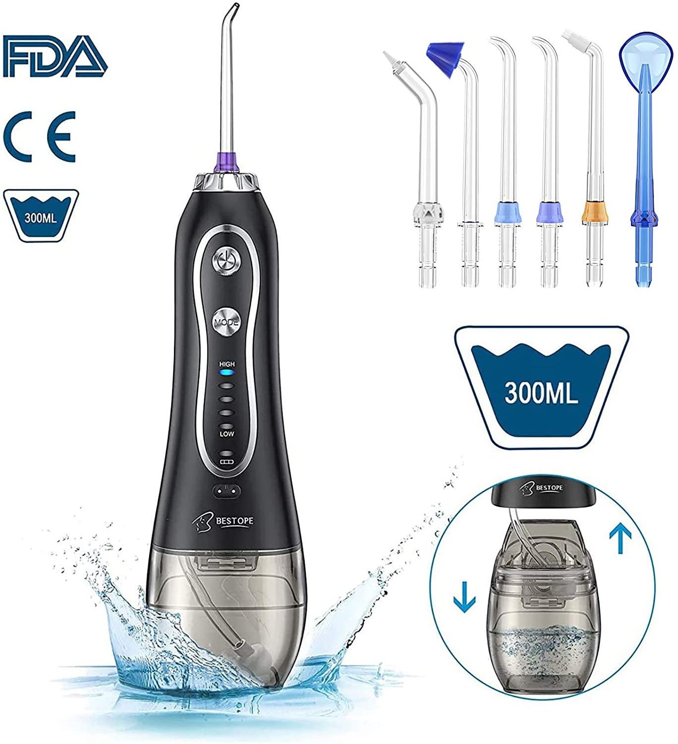 2023 Bestope IPX7 Household Portable Teeth electric cleaning tools 300ml dental care irrigator water dental flosser