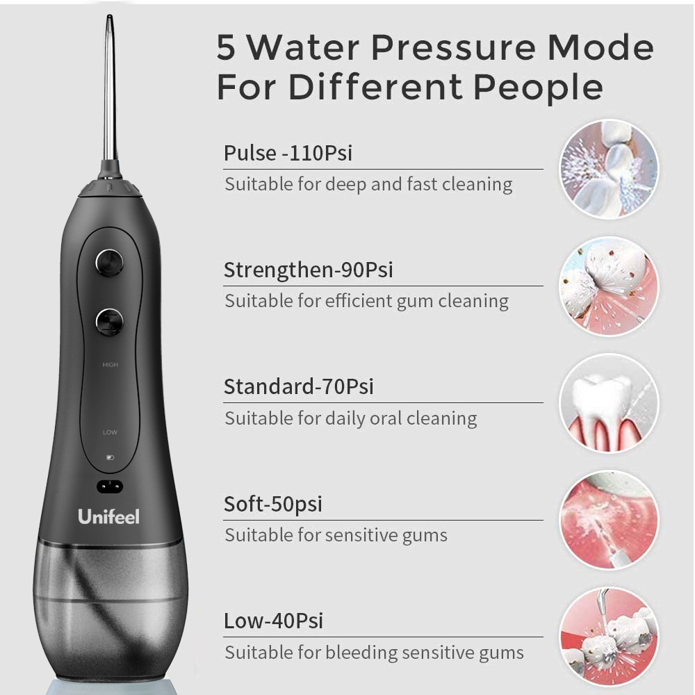 Unifeel latest Design 2in1 Portable Faucet Toothbrush Puls Shower Water Pik Flosser And Brush Rechargeable