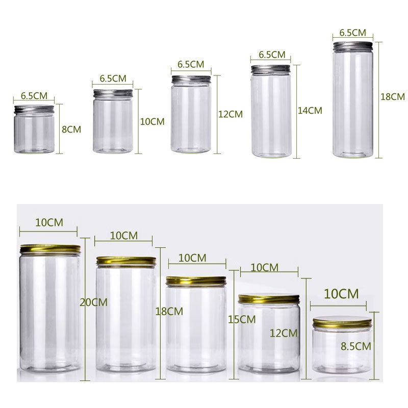 wholesale clear 50g 200ml 270ml 350ml 500ml  plastic food jars candy display jars cookie jars with Aluminum Cap for food storage