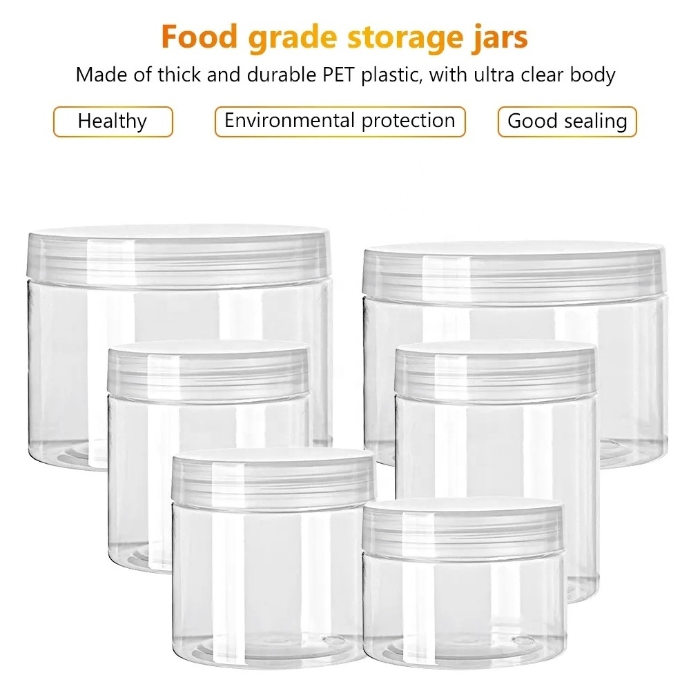 Plastic Storage Jars With Screw on Lids Refillable Pots Makeup Balm Container 100 150ml Clear PET Plastic Jars Pots Food Crafts