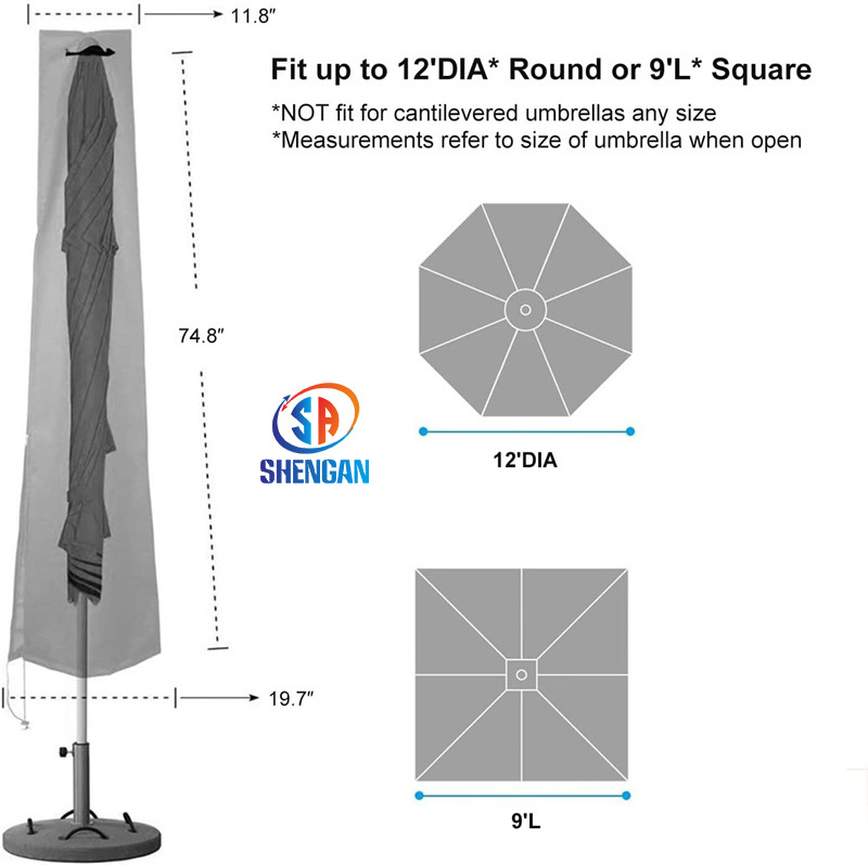 Waterproof Windproof and Anti-UV Garden Umbrella Cover with Rod for 7ft to 11ft Solar Parasol Outdoor Patio Umbrellas