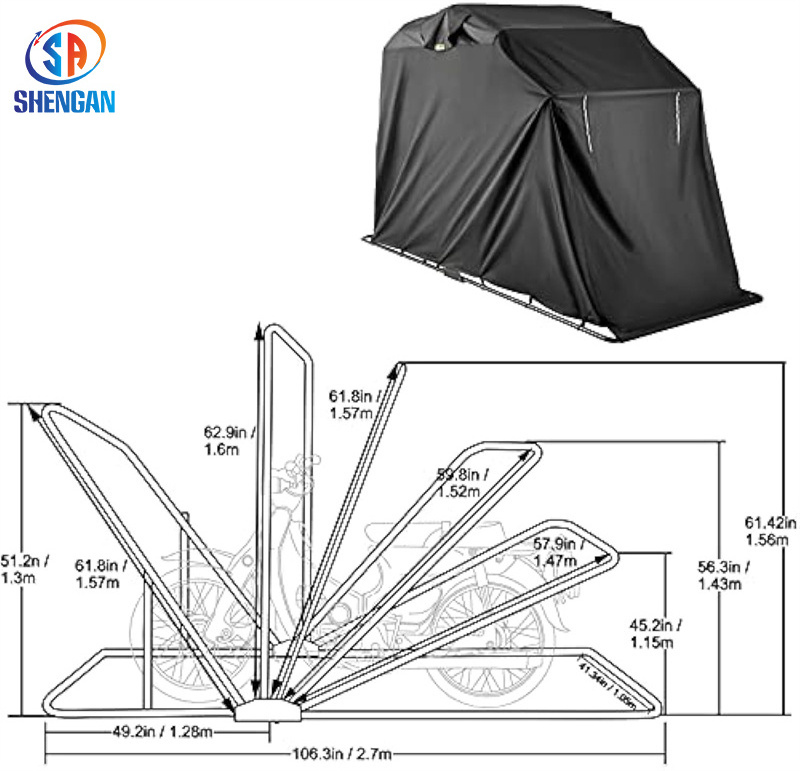 Strong Frame 600D Oxford Motorcycle Shed Waterproof Outdoor Motorcycle Cover with Carry Bag