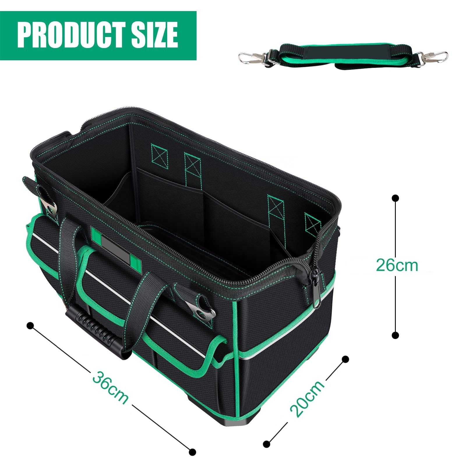 Heavy Duty 16 Inch Electrician Tool Bag Waterproof Tool Organizer Storage Tool Bag with Night Reflector Strip