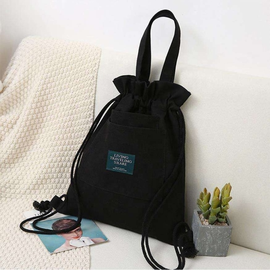 OEM Gift Drawstring Cotton Tote Bag with String Custom Canvas Drawstring Backpack with Logo Printed Promotional Shopping Bag