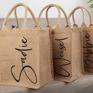 Custom Manufacturers Natural Grocery Shopping Hessian Bags Beach handbags Jute Gunny Tote Bag Blank Burlap Tote Bag