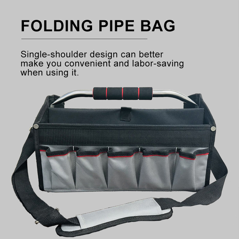 Foldable Portable Open Top Tool Bags with Steel Tubular Handle