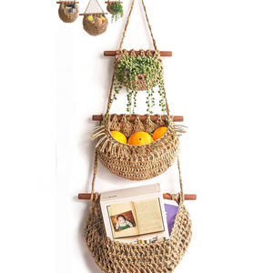 3-Tier Hanging Fruit Basket - Basket Plant Hanger - Handmade Cotton Rope Fruit Bowl Hanging Basket - Boho Hangable Etagere