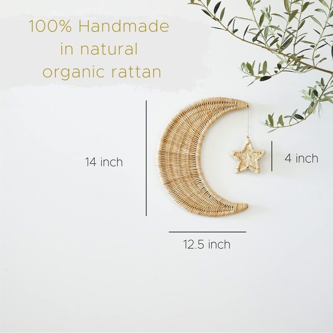 Moon and stars rattan wall hanging home decoration items for kids room and decorations made  in Vietnam