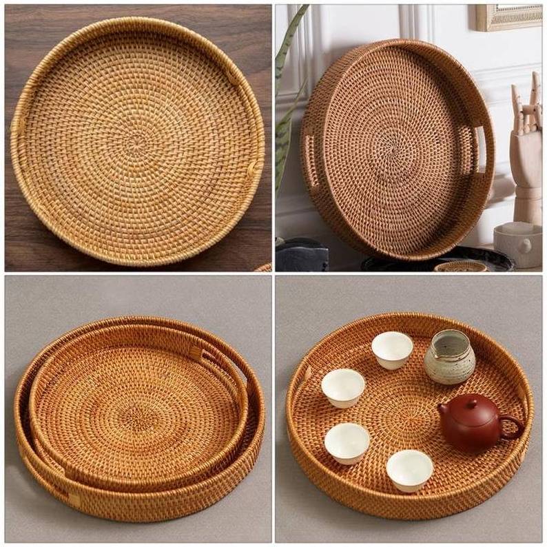 High quality with high standard rattan round trays handicrafts home decoration food trays as gifts made in Vietnam