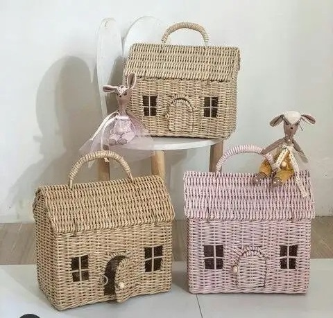 Factory Custom Wholesale Creative home-shaped basket Storage basket with lid as a gift living room decoration