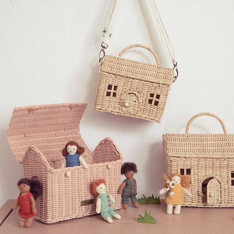 High quality New Creative House Shaped Basket Kid Woven Storage Basket With Lid Wholesale From Vietnam