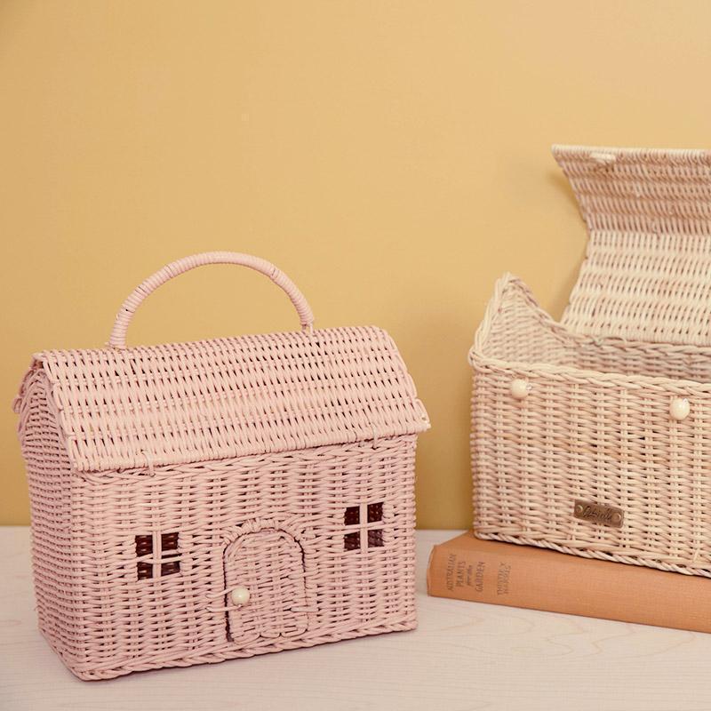 High quality New Creative House Shaped Basket Kid Woven Storage Basket With Lid Wholesale From Vietnam