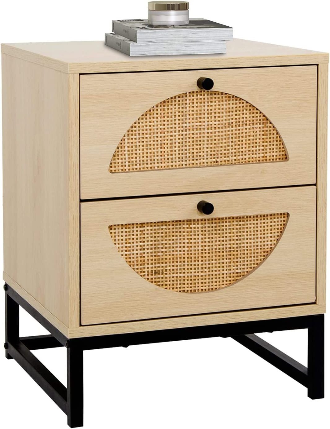 Best quality Bamboo and rattan cabinet Storage cabinet with natural accents with 2 rattan doors and rustic wooden metal legs