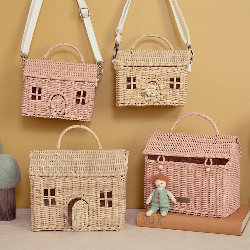 High quality New Creative House Shaped Basket Kid Woven Storage Basket With Lid Wholesale From Vietnam