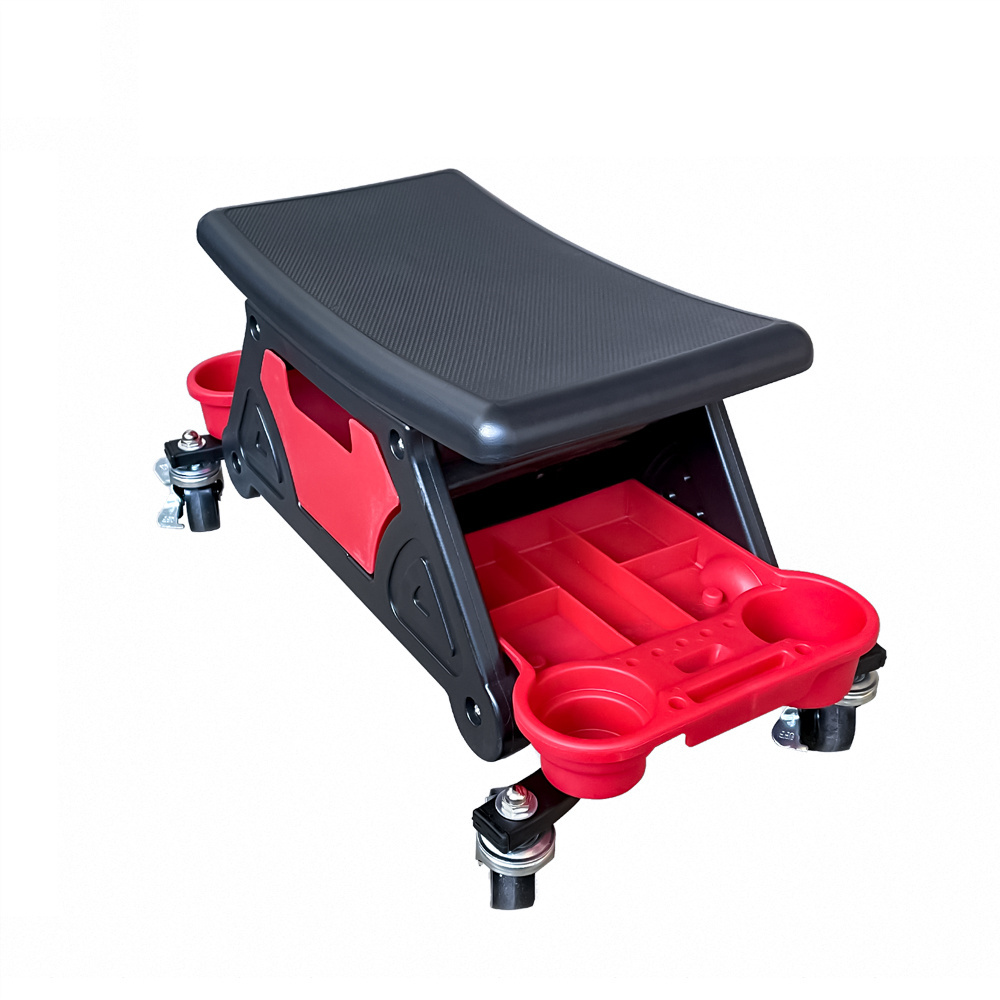 Heavy Duty Mobile Utility Creeper Seat or Chair Car Wash Detailing Rolling Stool with Extra Drawer Storage Trays