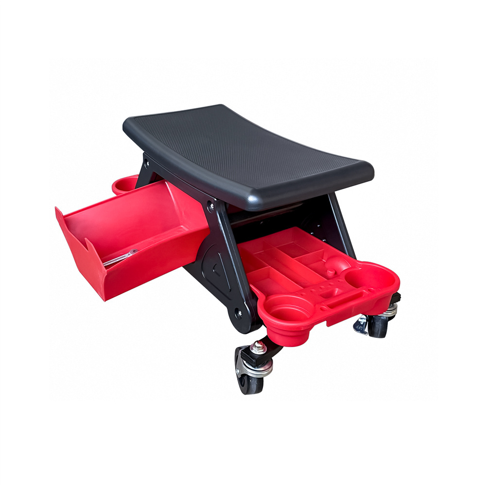 Heavy Duty Mobile Utility Creeper Seat or Chair Car Wash Detailing Rolling Stool with Extra Drawer Storage Trays