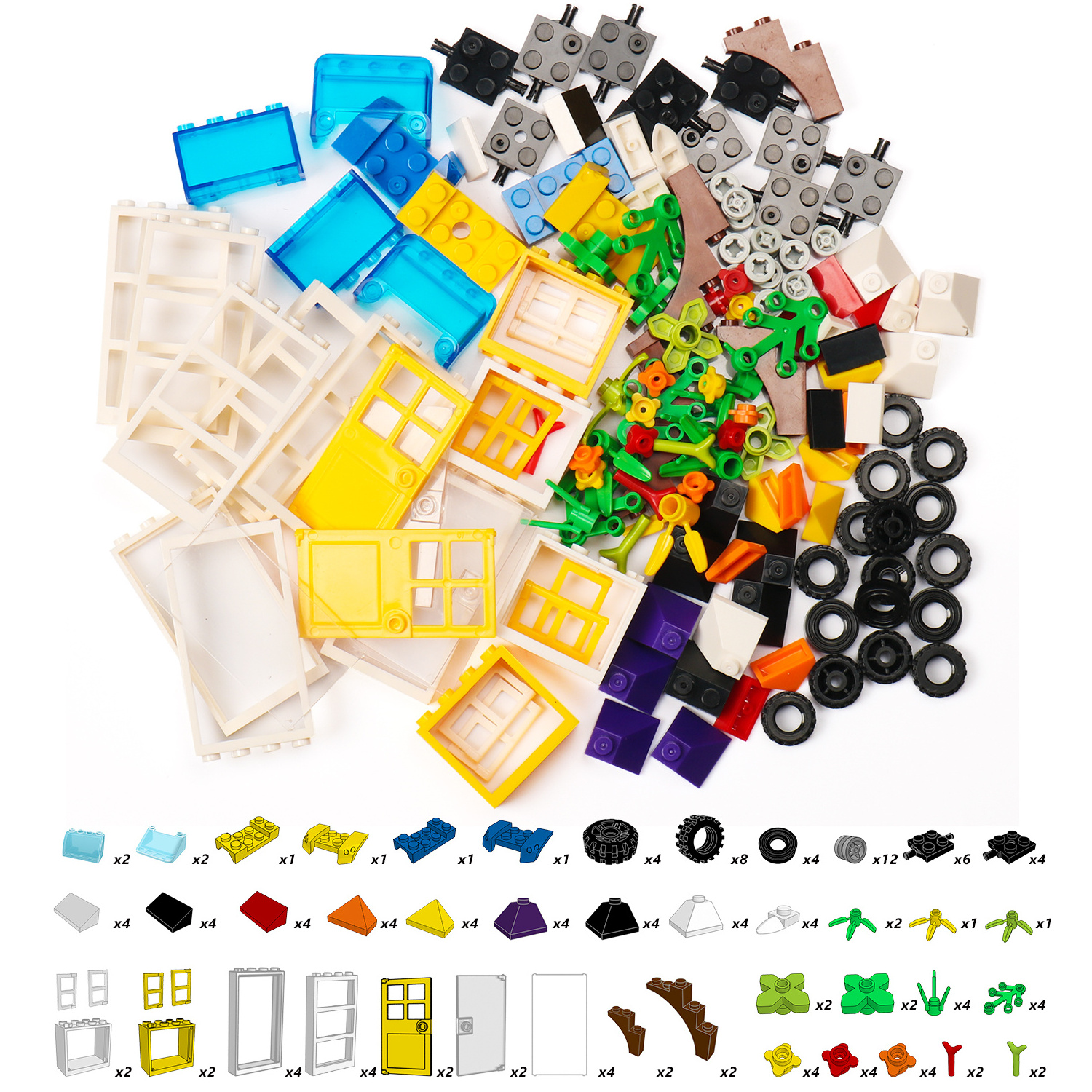 1166Pcs Building Bricks Kit with Wheels, Tires, Axles, Windows and Doors Pieces - Classic Colors - Compatible with blocks