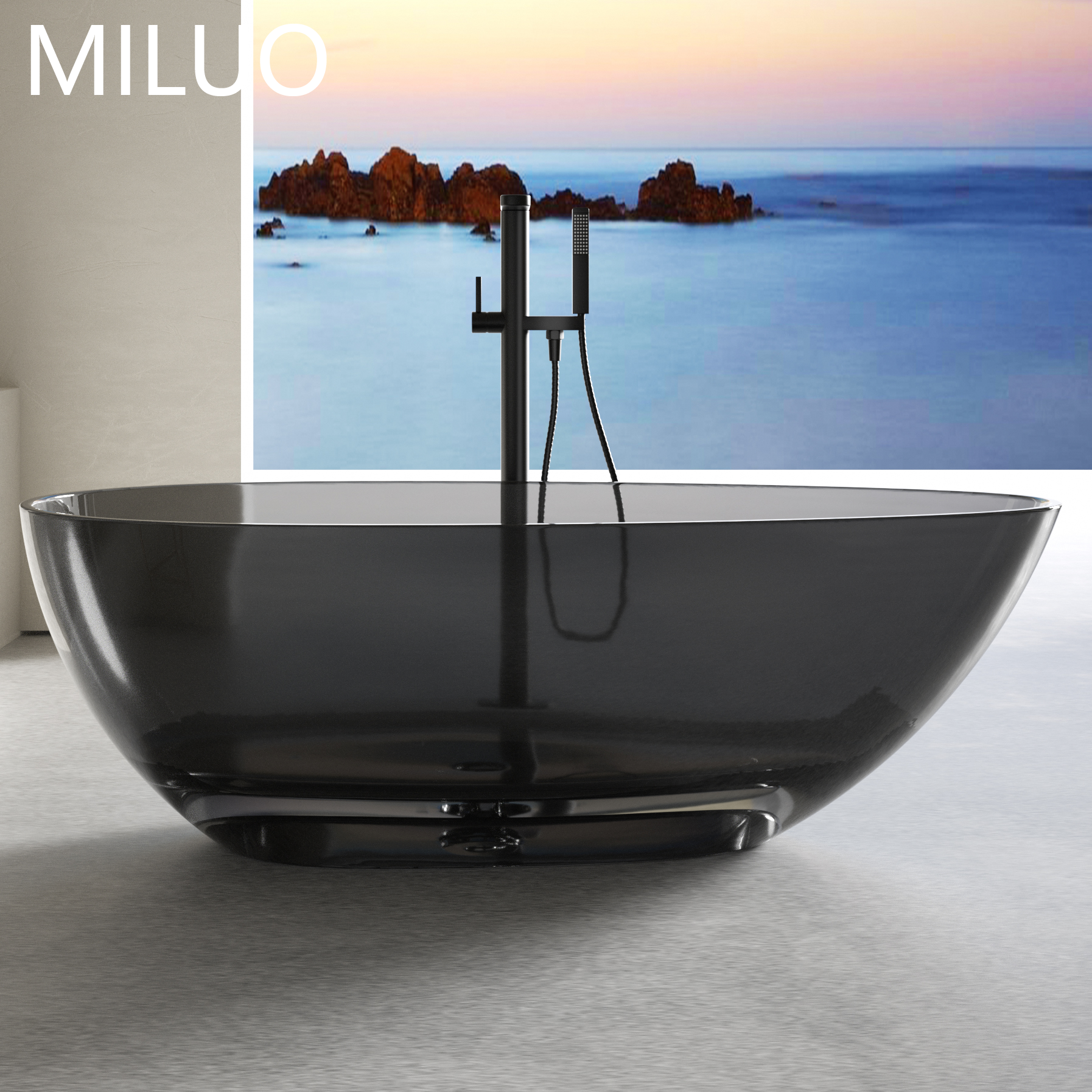 Modern Acrylic Resin Solid Surface Freestanding Bathtub Transparent Polyester Stone for Soaking Bathroom Tub Modern Design Style