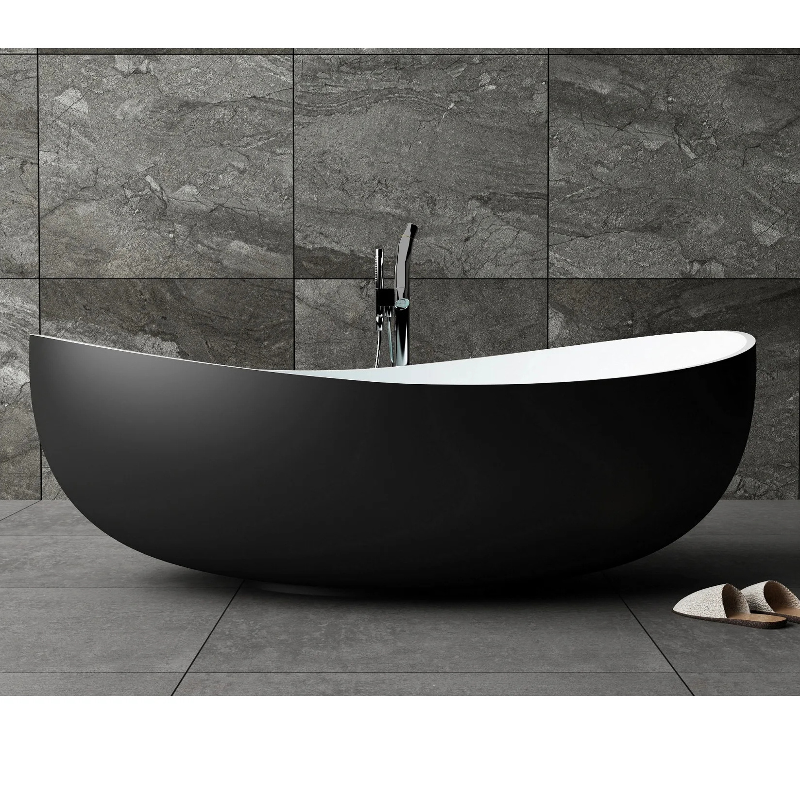 Black artificial marble bathroom tub two person large size freestanding solid surface composite stone resin bathtub