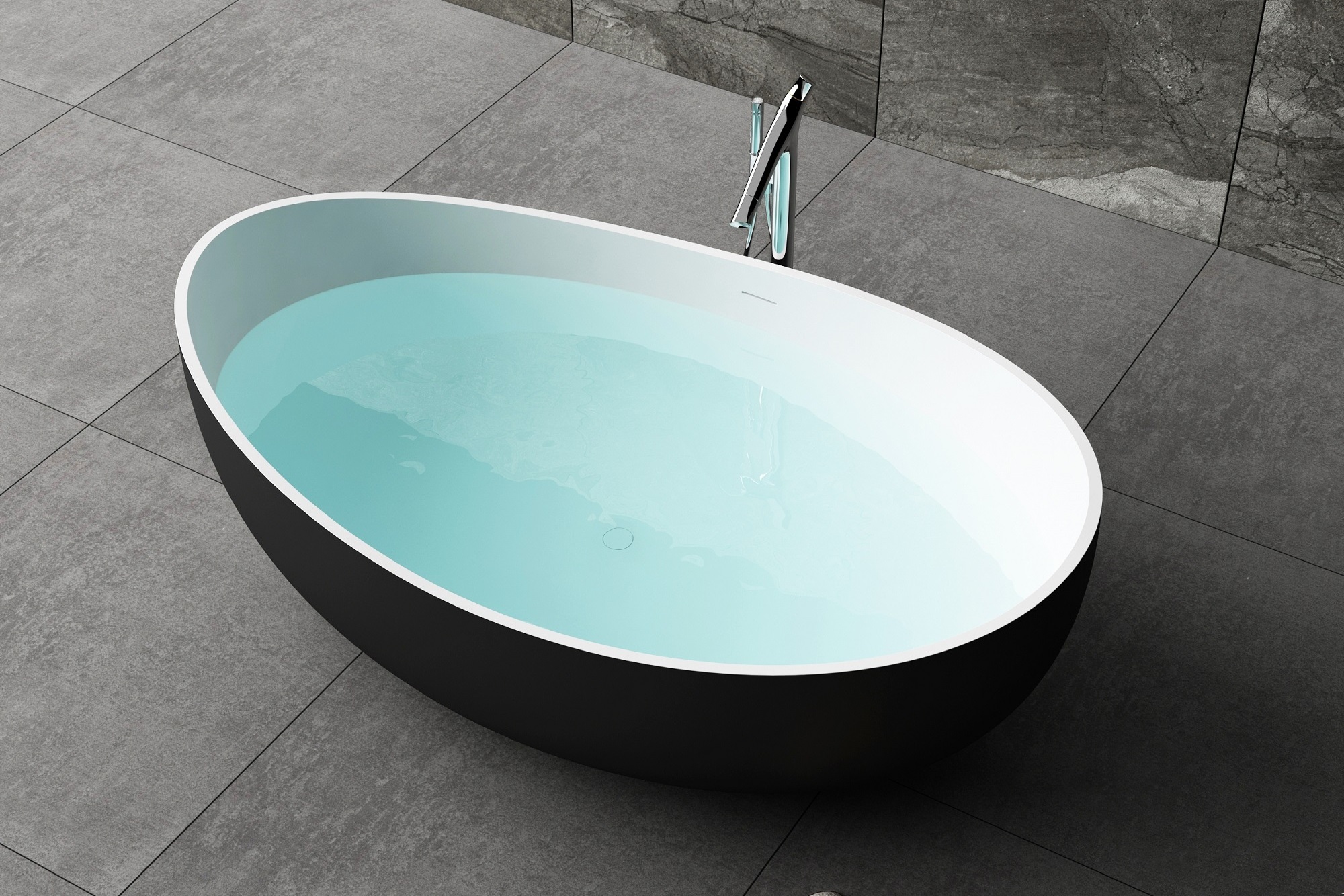 Black artificial marble bathroom tub two person large size freestanding solid surface composite stone resin bathtub